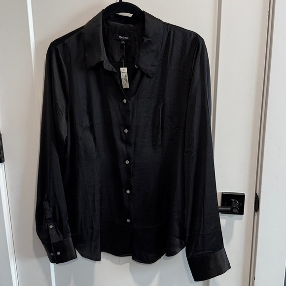 NWT Madewell Button-Up Shirt Black Satin Size 12 - Picture 6 of 10